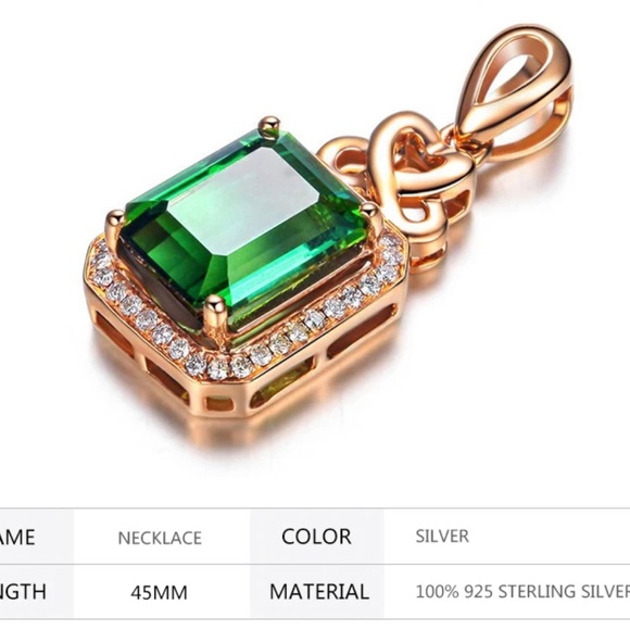 925 Sterling Silver Emerald Pendant Necklace For Women - Picture 4 of 5